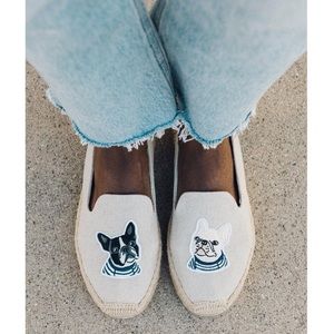Soludos Tan Espadrille Teddy & Gigi French Bulldog Platform Smoking Slippers 11